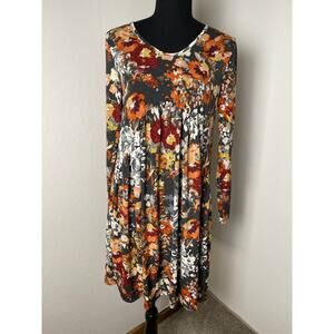 Bombom Women's Floral Whimsical Lagenlook Fall Theme Long Sleeve Dress S